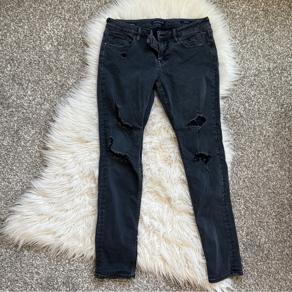 Vigoss Thompson Tomboy Distressed Black Skinny Jeans 28 Grunge